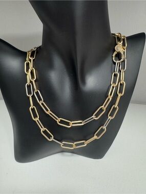 Gold & Silver Tone Double Layer Paperclip Chain Necklace - Women Jewelry